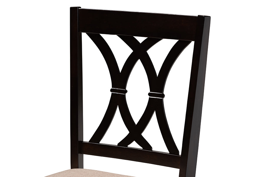 Baxton Studio Reneau Modern and Contemporary Sand Fabric Upholstered Espresso Brown Finished Wood Dining Chair Set of 4