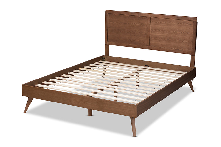 Baxton Studio Zenon MidCentury Modern Walnut Brown Finished Wood Full Size Platform Bed