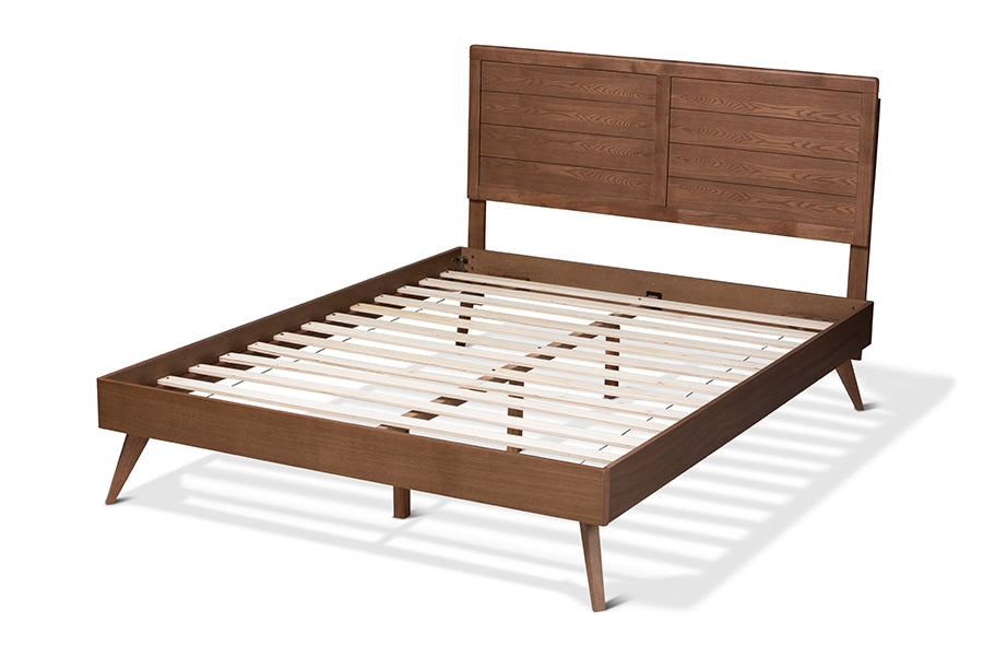 Baxton Studio Artemis MidCentury Modern Walnut Brown Finished Wood Queen Size Platform Bed