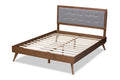Baxton Studio Ines MidCentury Modern Light Grey Fabric Upholstered Walnut Brown Finished Wood Queen Size Platform Bed