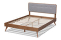 Baxton Studio Dilara MidCentury Modern Light Grey Fabric Upholstered Walnut Brown Finished Wood Queen Size Platform Bed