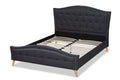 Baxton Studio Felisa Modern and Contemporary Charcoal Grey Fabric Upholstered and Button Tufted King Size Platform Bed