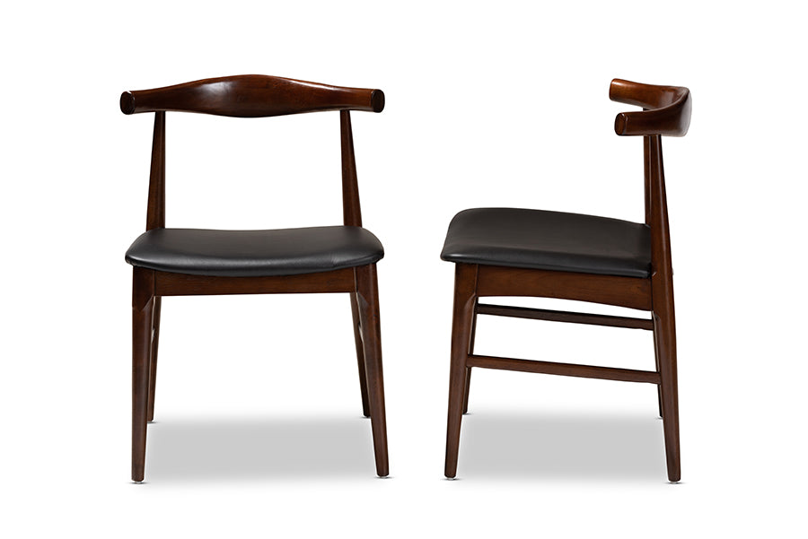 Baxton Studio Eira MidCentury Modern Black Faux Leather Upholstered Walnut Finished Wood Dining Chair Set of 2
