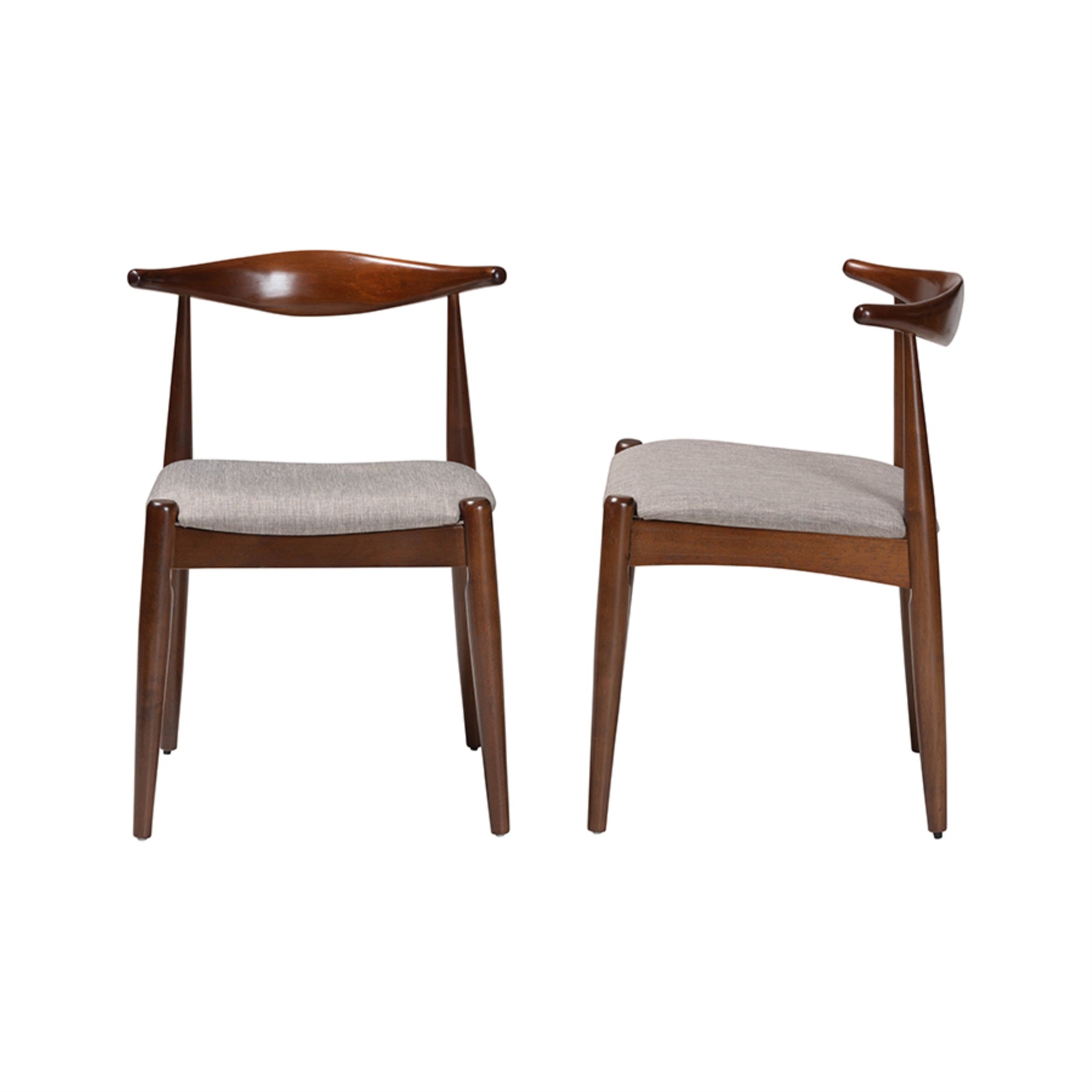 Baxton Studio Aeron MidCentury Modern Light Gray Fabric Upholstered Walnut Finished Wood Dining Chair Set of 2