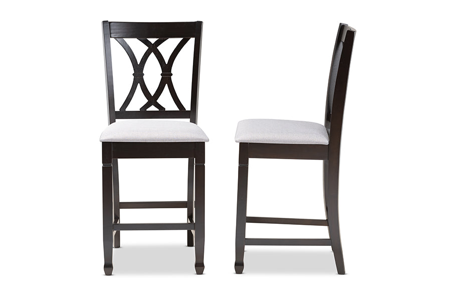 Baxton Studio Reneau Modern and Contemporary Gray Fabric Upholstered Espresso Brown Finished Wood Counter Height Pub Chair Set o