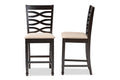 Baxton Studio Lanier Modern And Contemporary Sand Fabric Upholstered Espresso Brown Finished Wood Counter Height Pub Chair Set Of 2 -Like New