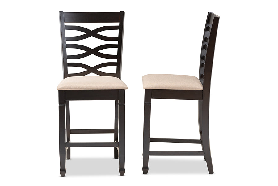 Baxton Studio Lanier Modern And Contemporary Sand Fabric Upholstered Espresso Brown Finished Wood Counter Height Pub Chair Set Of 2 -Like New