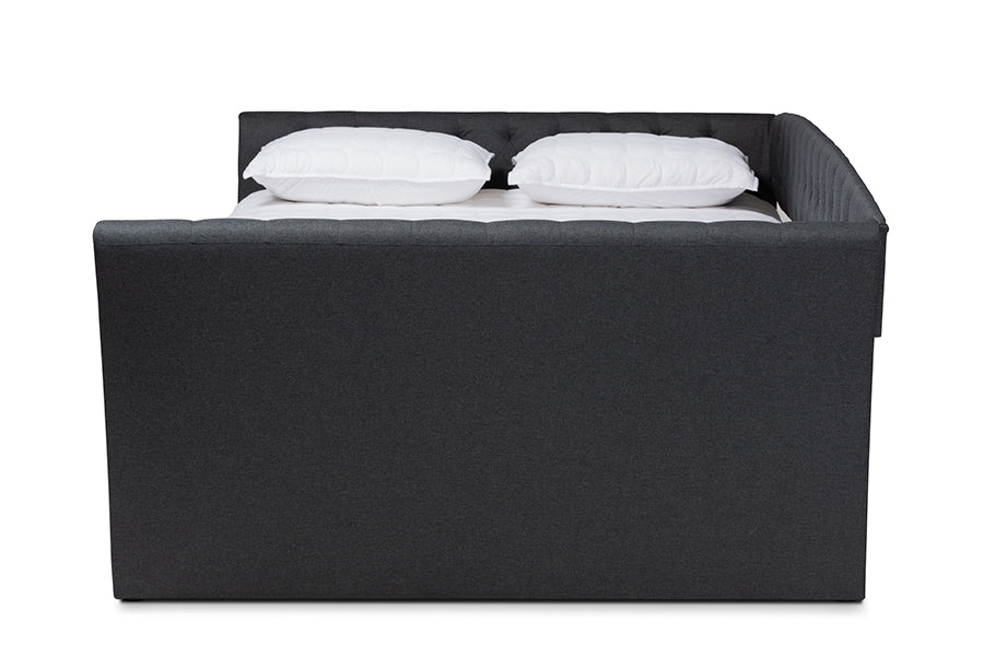 Baxton Studio Delora Modern and Contemporary Dark Grey Fabric Upholstered Full Size Daybed with RollOut Trundle Bed