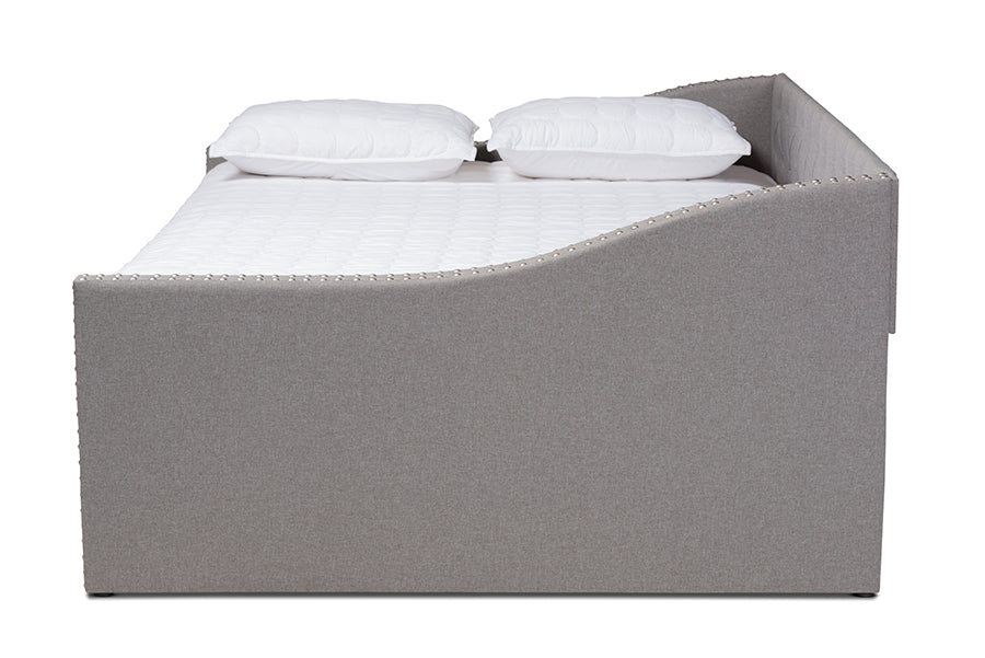 Baxton Studio Haylie Modern and Contemporary Light Grey Fabric Upholstered Queen Size Daybed with RollOut Trundle Bed