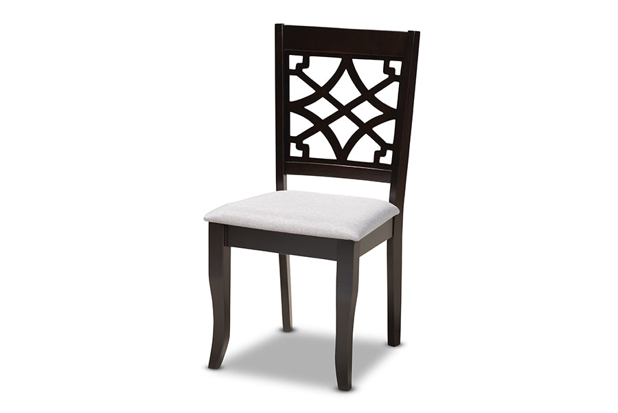 Baxton Studio Mael Modern and Contemporary Grey Fabric Upholstered Espresso Brown Finished 5Piece Wood Dining Set
