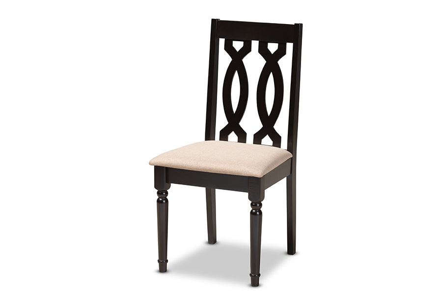 Baxton Studio Cherese Modern and Contemporary Sand Fabric Upholstered Espresso Brown Finished 5Piece Wood Dining Set