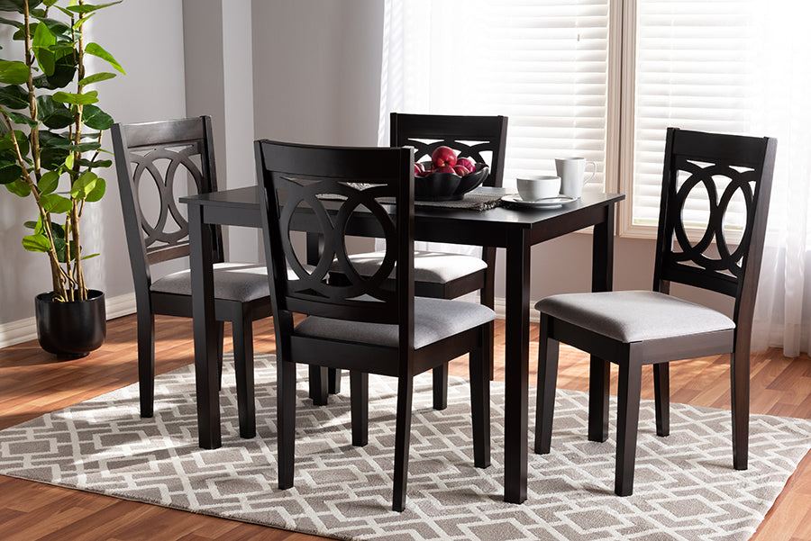 Baxton Studio Lenoir Modern and Contemporary Gray Fabric Upholstered Espresso Brown Finished Wood 5Piece Dining Set