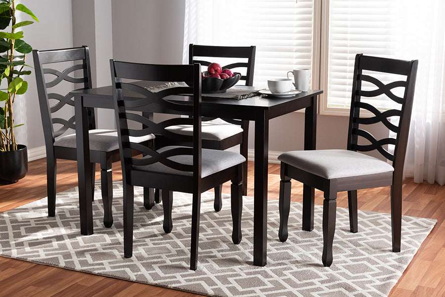Baxton Studio Lanier Modern and Contemporary Gray Fabric Upholstered Espresso Brown Finished Wood 5Piece Dining Set