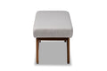 Baxton Studio Rika MidCentury Modern Greyish Beige Fabric Upholstered Walnut Brown Finished Boomerang Bench