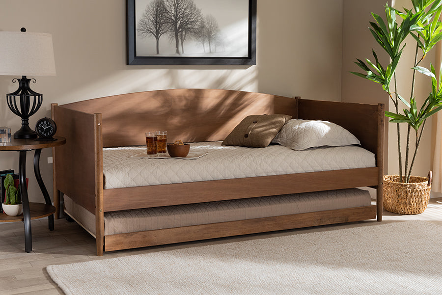 Baxton Studio Veles MidCentury Modern Ash Wanut Finished Wood Daybed with Trundle