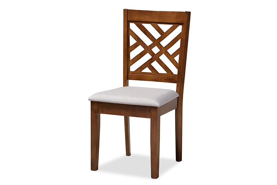Baxton Studio Caron Modern and Contemporary Grey Fabric Upholstered Walnut Brown Finished Wood 5Piece Dining Set