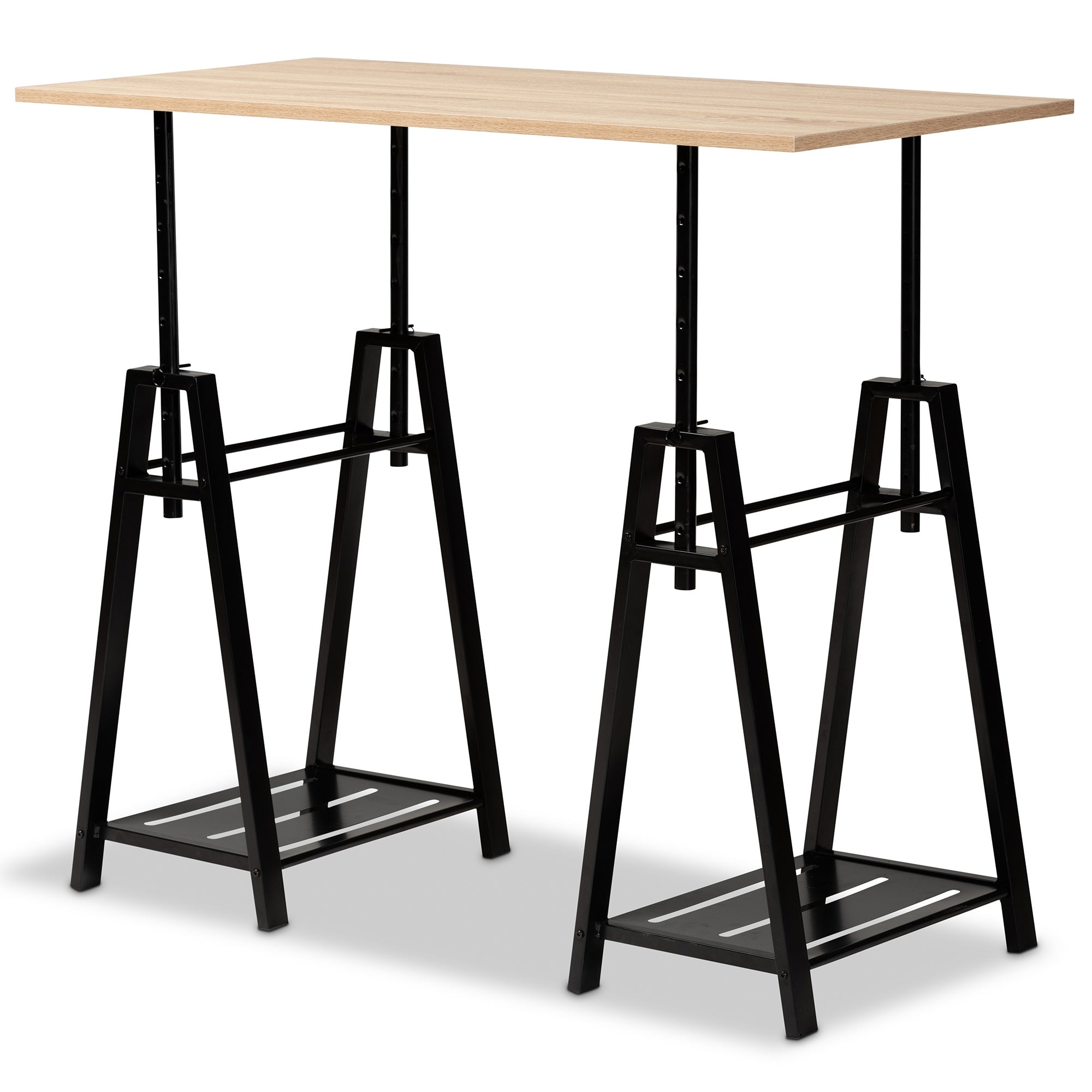 Baxton Studio Mary Modern and Industrial Light Oak Finished Wood and Black Metal Height Adjustable Desk