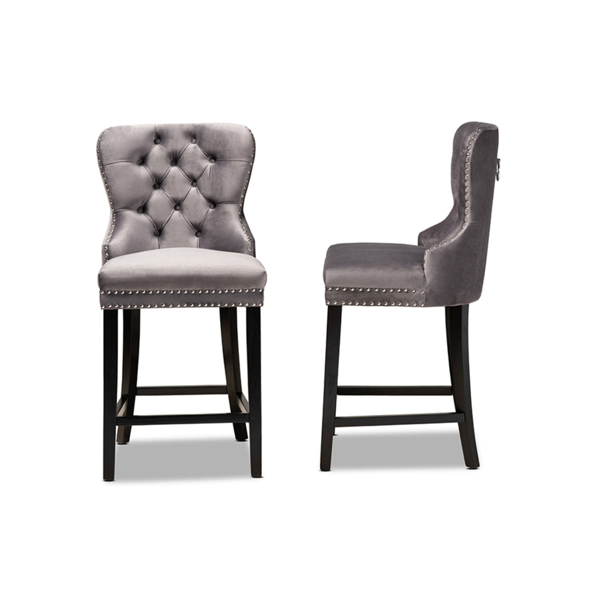 Baxton Studio Howell Modern Transitional Grey Velvet Upholstered And Dark Brown Finished Wood 2Piece Counter Stool Set