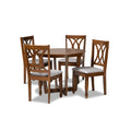 Baxton Studio Aggie Modern And Contemporary Grey Fabric Upholstered And Walnut Brown Finished Wood 5Piece Dining Set