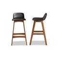 Baxton Studio Darrin Mid-Century Modern Black Faux Leather Upholstered and Walnut Brown Finished Wood 2-Piece Bar Stool Set