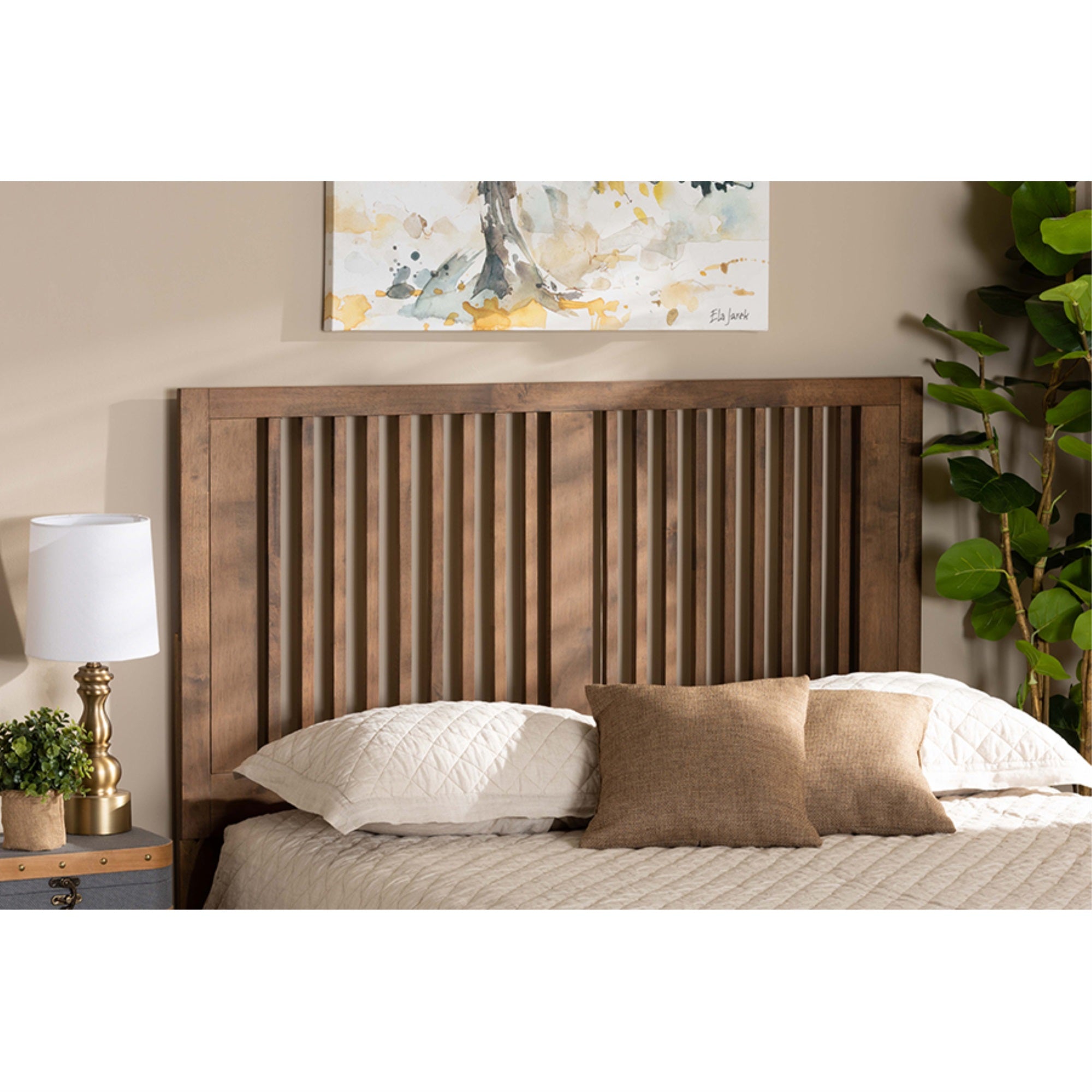Baxton Studio Harena Modern and Contemporary Transitional Ash Walnut Finished Wood Queen Size Headboard