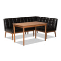 Baxton Studio Sanford Midcentury Modern Dark Brown Faux Leather Upholstered And Walnut Brown Finished Wood 3Piece Dining Nook