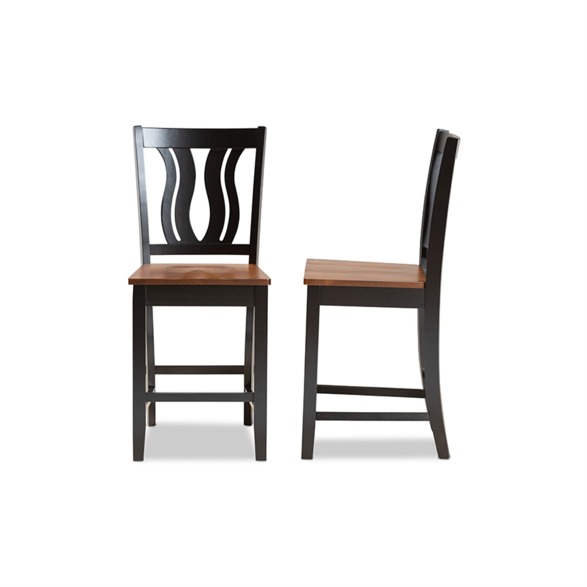 Baxton Studio Fenton Modern and Contemporary Transitional Two-Tone Dark Brown and Walnut Brown Finished Wood 2-Piece Counter Stool Set