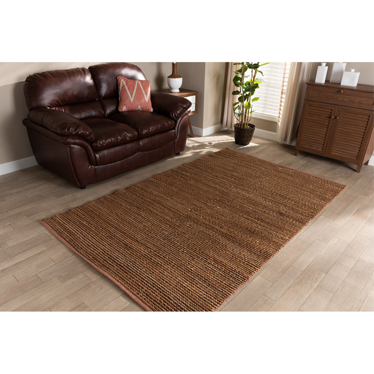 Baxton Studio Zaguri Modern And Contemporary Natural Handwoven Leather Blend Area Rug