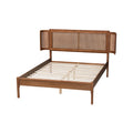 Baxton Studio Eridian MidCentury Modern Walnut Brown Finished Wood and Natural Rattan Full Size Platform Bed