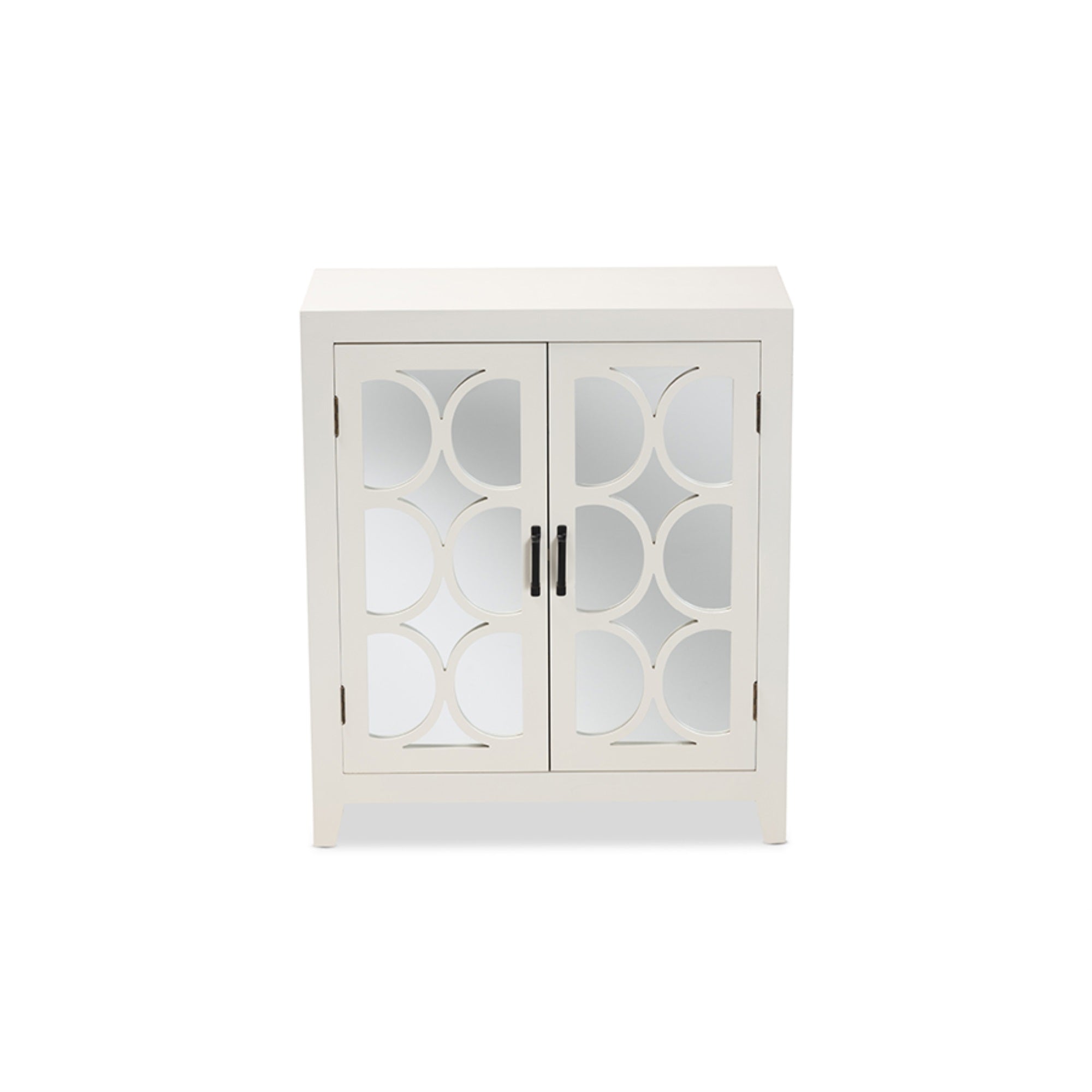 Baxton Studio Garcelle Modern and Contemporary White Finished Wood and Mirrored Glass 2-Door Sideboard
