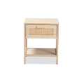 Baxton Studio Sebille MidCentury Modern Light Brown Finished Wood 1Drawer End Table with Natural Rattan