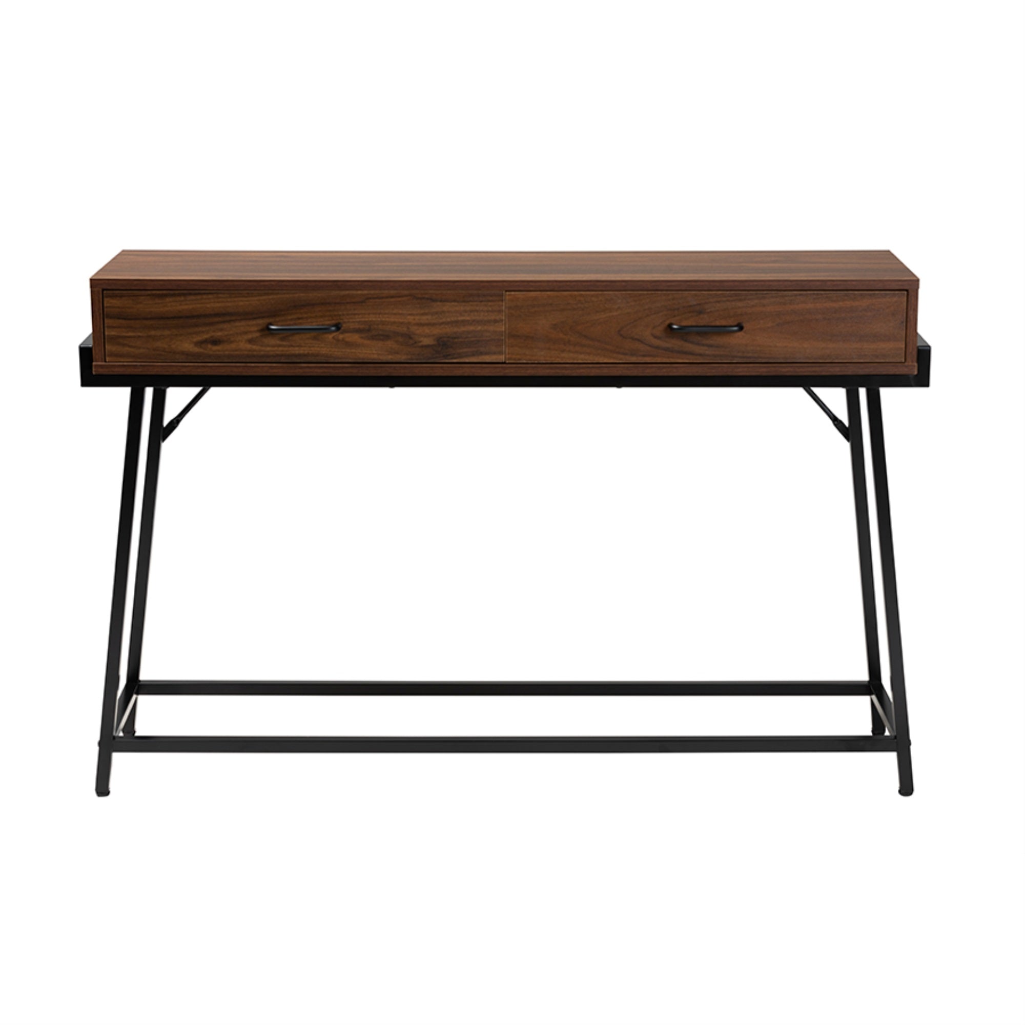 Baxton Studio Eivor Modern Industrial Walnut Brown Finished Wood and Black Metal 2-Drawer Console Table