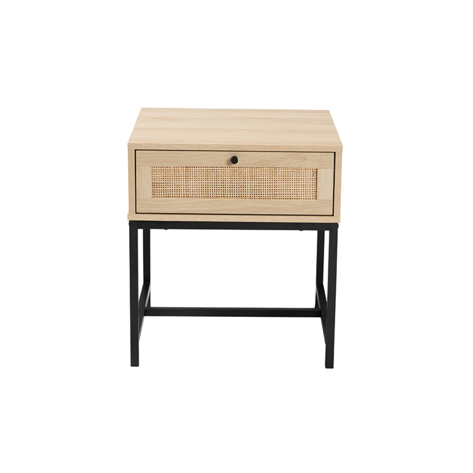 Baxton Studio Caterina Natural Brown Wood and Natural Rattan 1-Drawer End Table