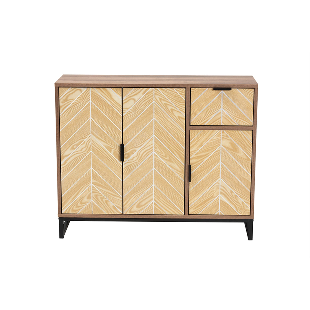 Baxton Studio Josephine Midcentury Modern Transitional Twotone Walnut And Natural Brown Finished Wood And Black Metal 3Door S