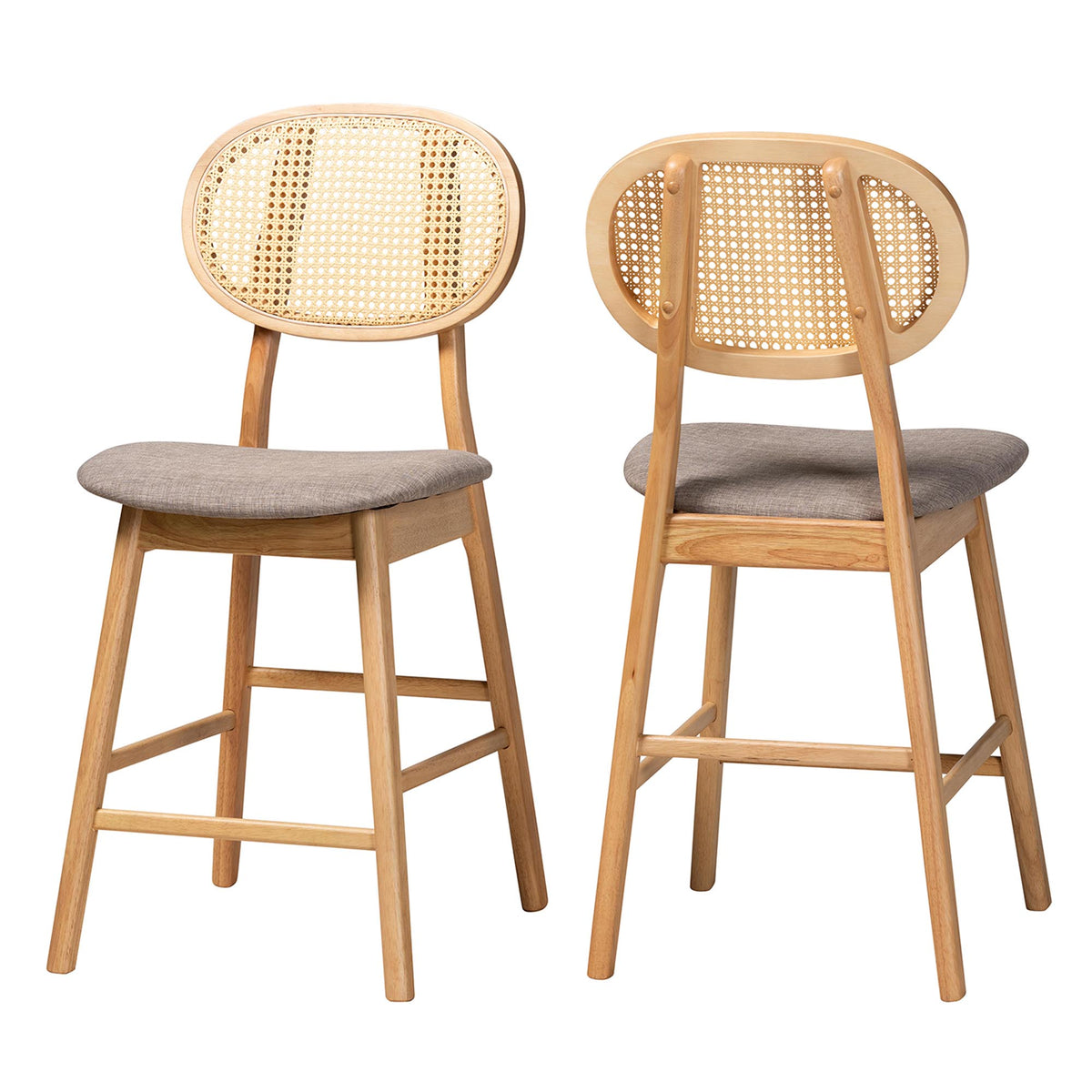Baxton Studio Darrion Midcentury Modern Grey Fabric And Natural Oak Finished Wood 2Piece Counter Stool Set