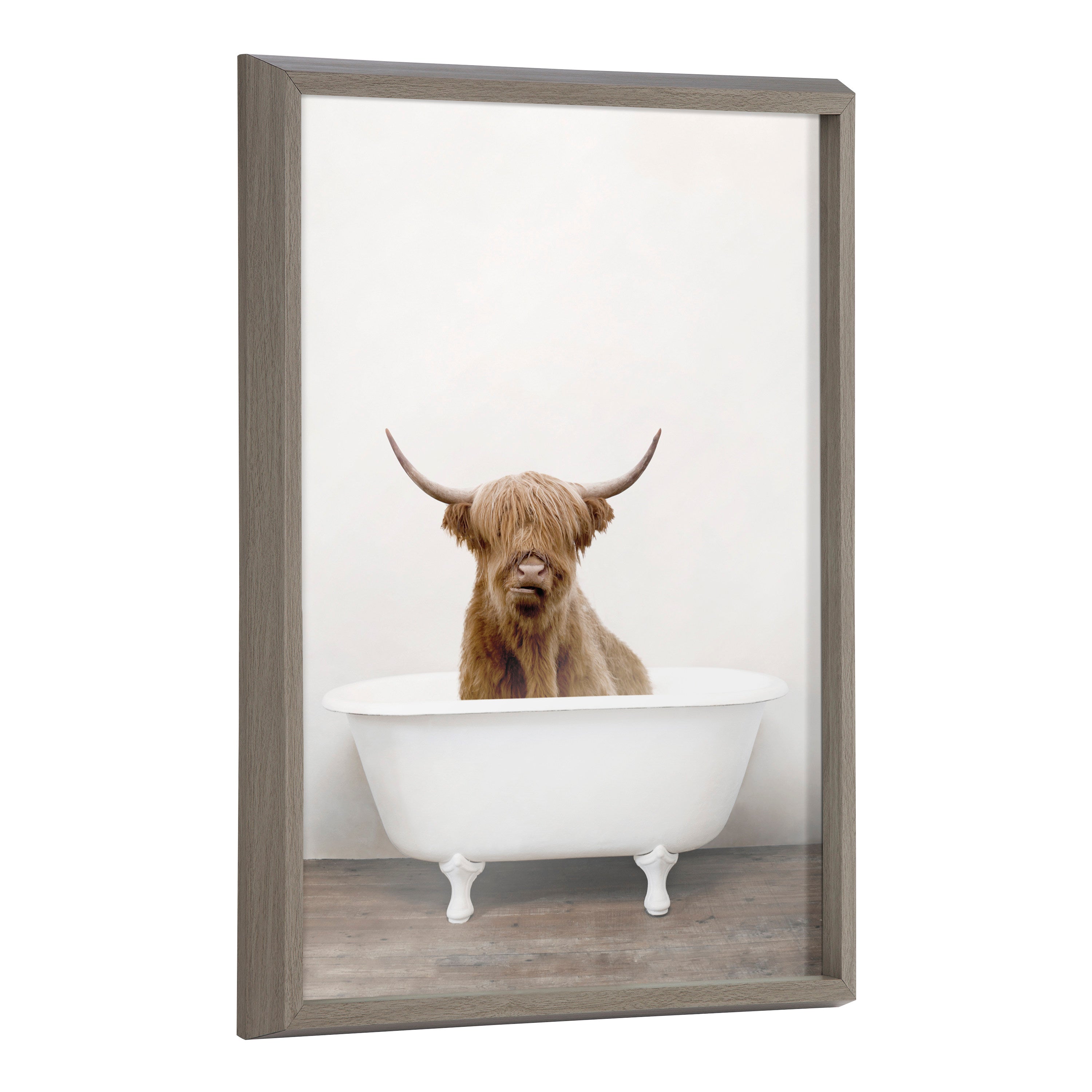 Blake Highland Cow in Tub Color Framed Printed Glass by Amy Peterson Art Studio