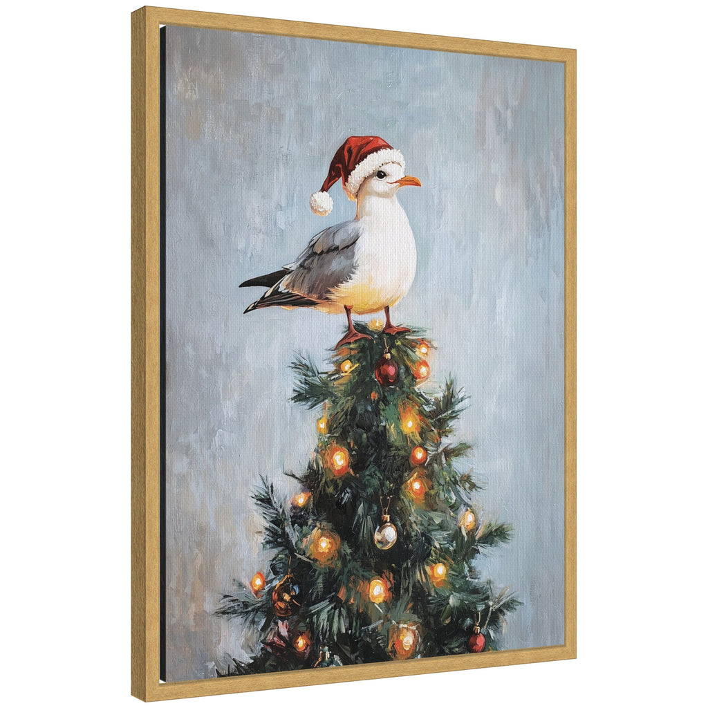 Sylvie Framed Canvas Seagull Santa Hat Festive Holiday Tree by The Creative Bunch Studio