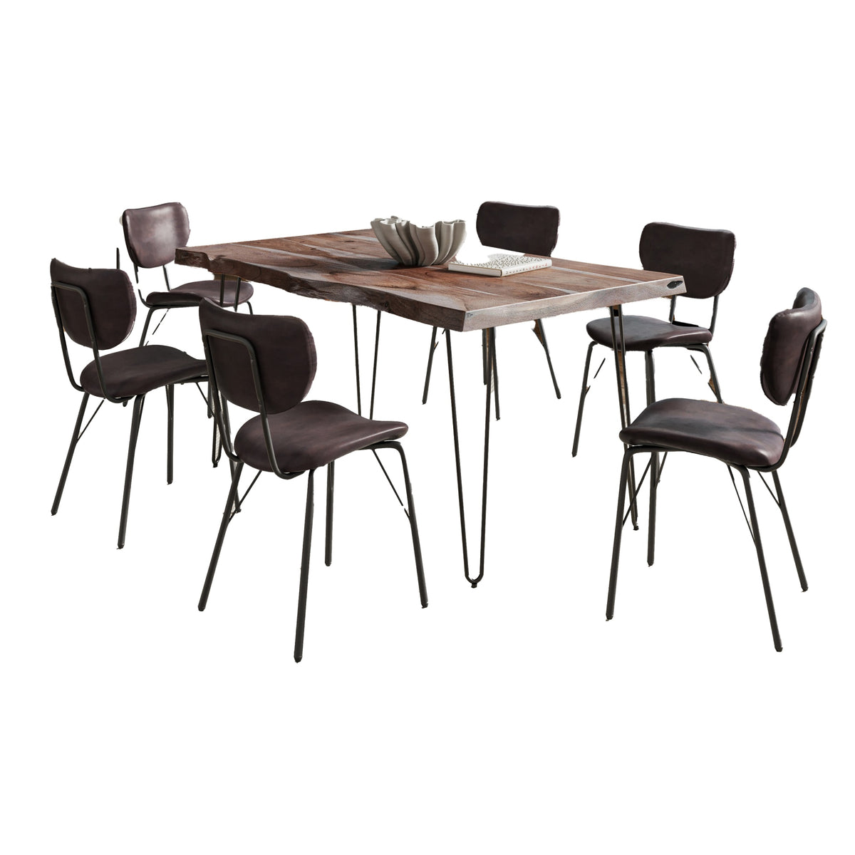 Nature's Edge 60'' Seven Piece Modern Dining Set with Upholstered Contemporary Chairs - Slate and Dark Brown
