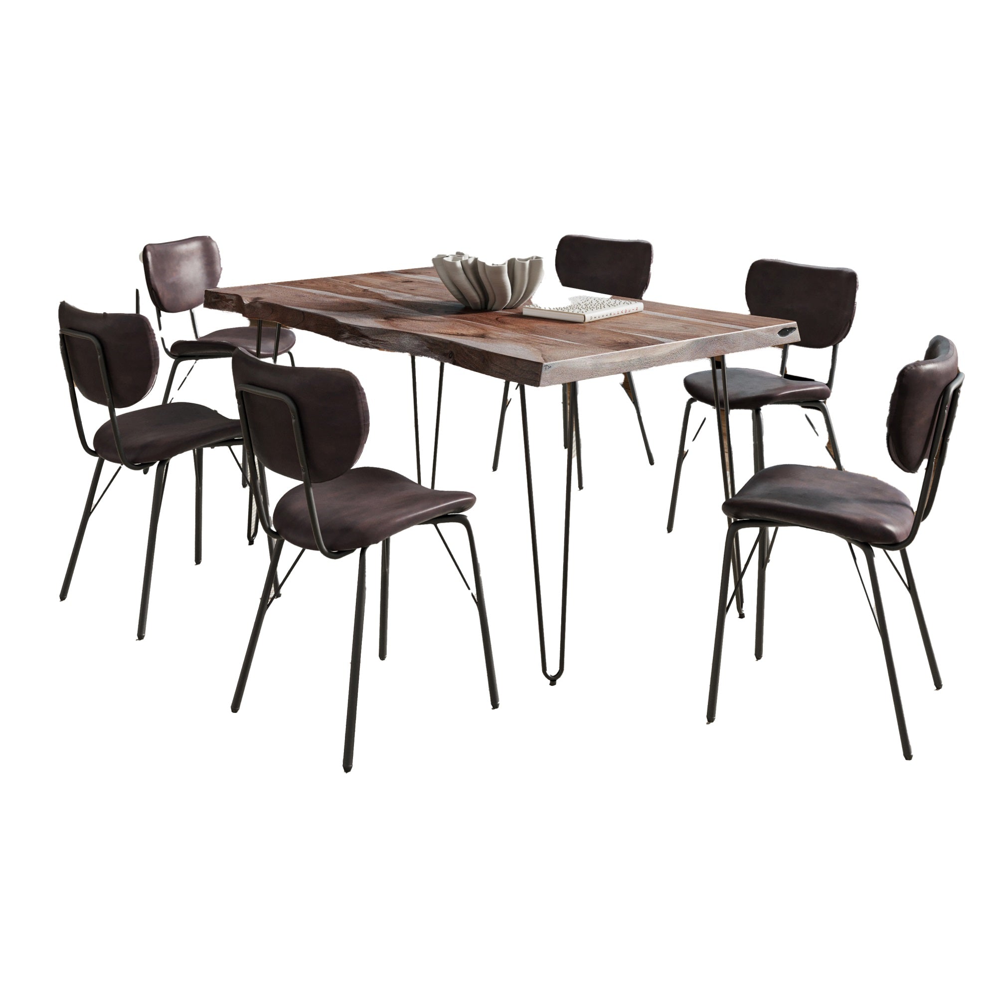 Nature's Edge 60'' Seven Piece Modern Dining Set with Upholstered Contemporary Chairs - Slate and Dark Brown