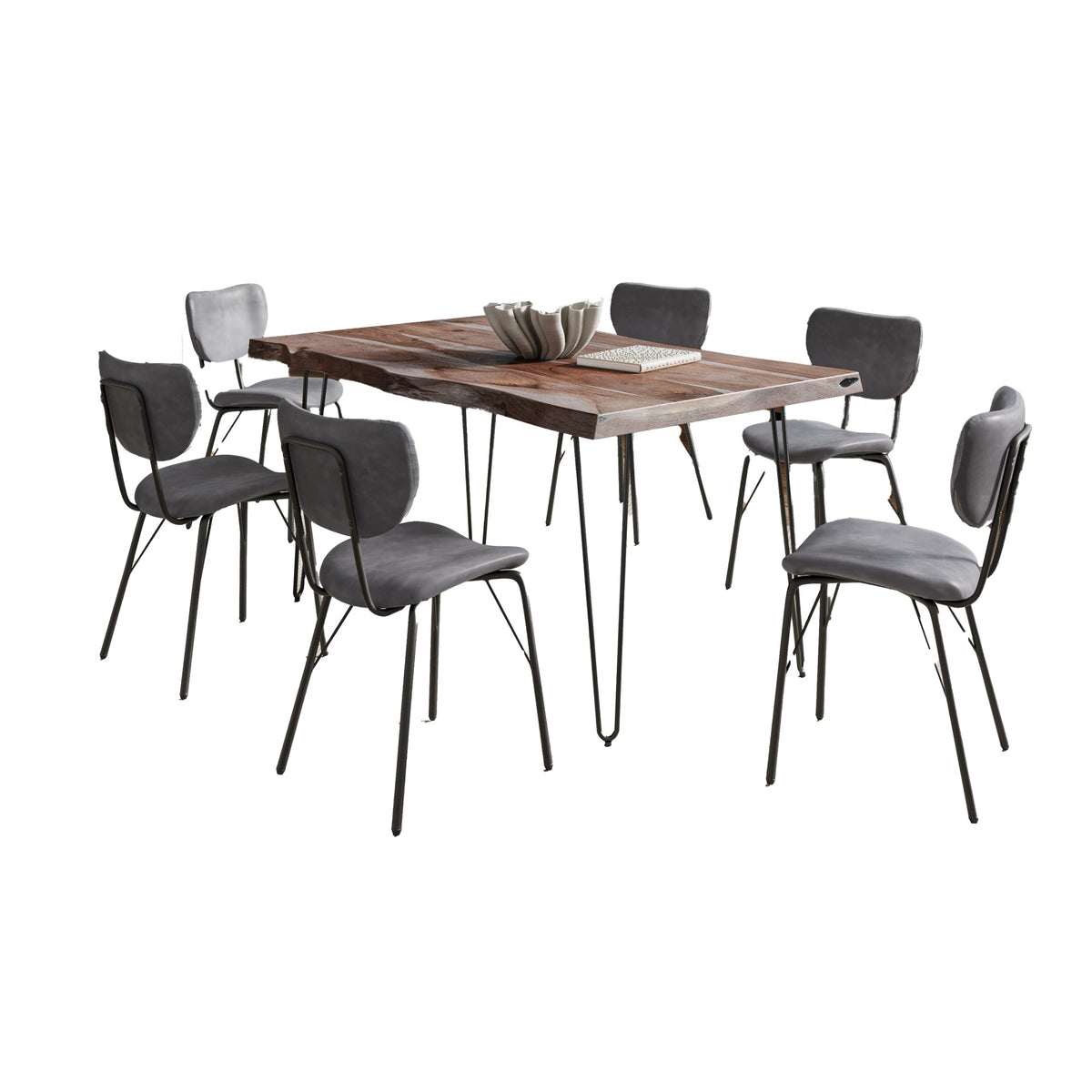 Nature's Edge 60'' Seven Piece Modern Dining Set with Upholstered Contemporary Chairs - Slate and Grey