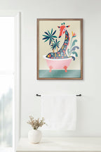 Blake Mid Century Modern Giraffe in Bathtub Framed Printed Glass by Rachel Lee of My Dream Wall