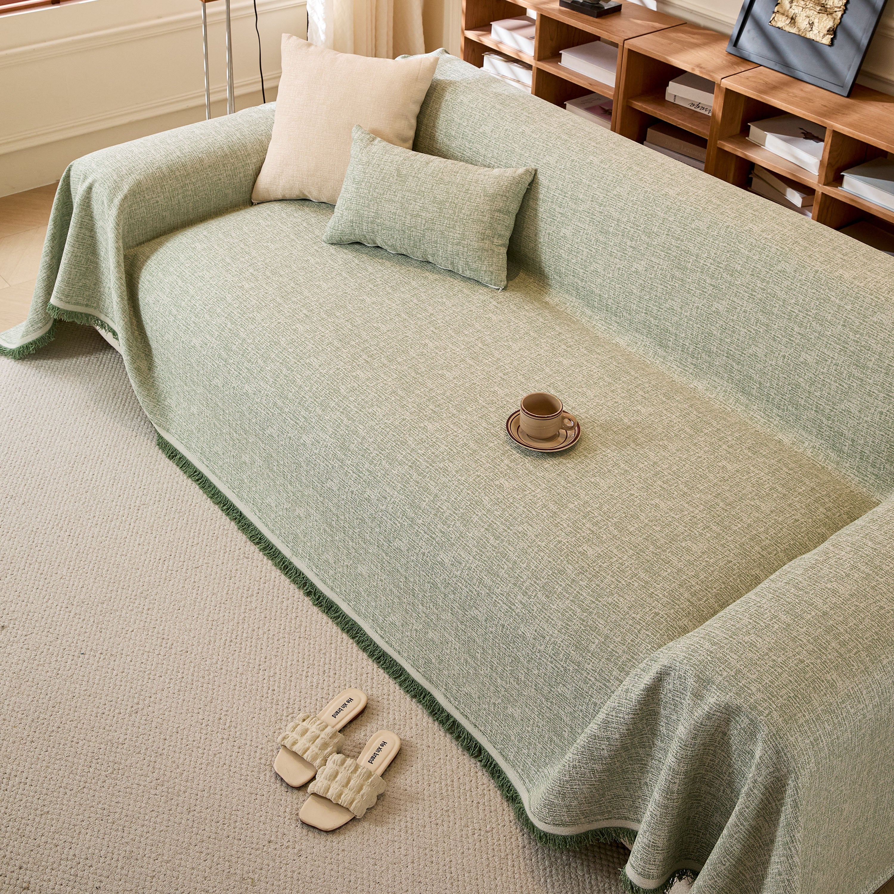Linen-Look Textured Couch Throw Cover, Breathable Sofa Blanket & Furniture Protector