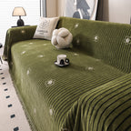Chenille Camellia Floral Sofa Throw Cover Couch Blanket with Striped Jacquard