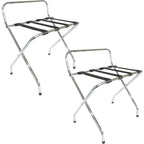 Foldable X-Shape Luggage Rack with Two Shelves, Nylon Straps, Chrome Finish