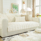Bamboo-Style Sofa Towel, Faux Rabbit Fur Thickened Non-slip Seat Cushion Covers