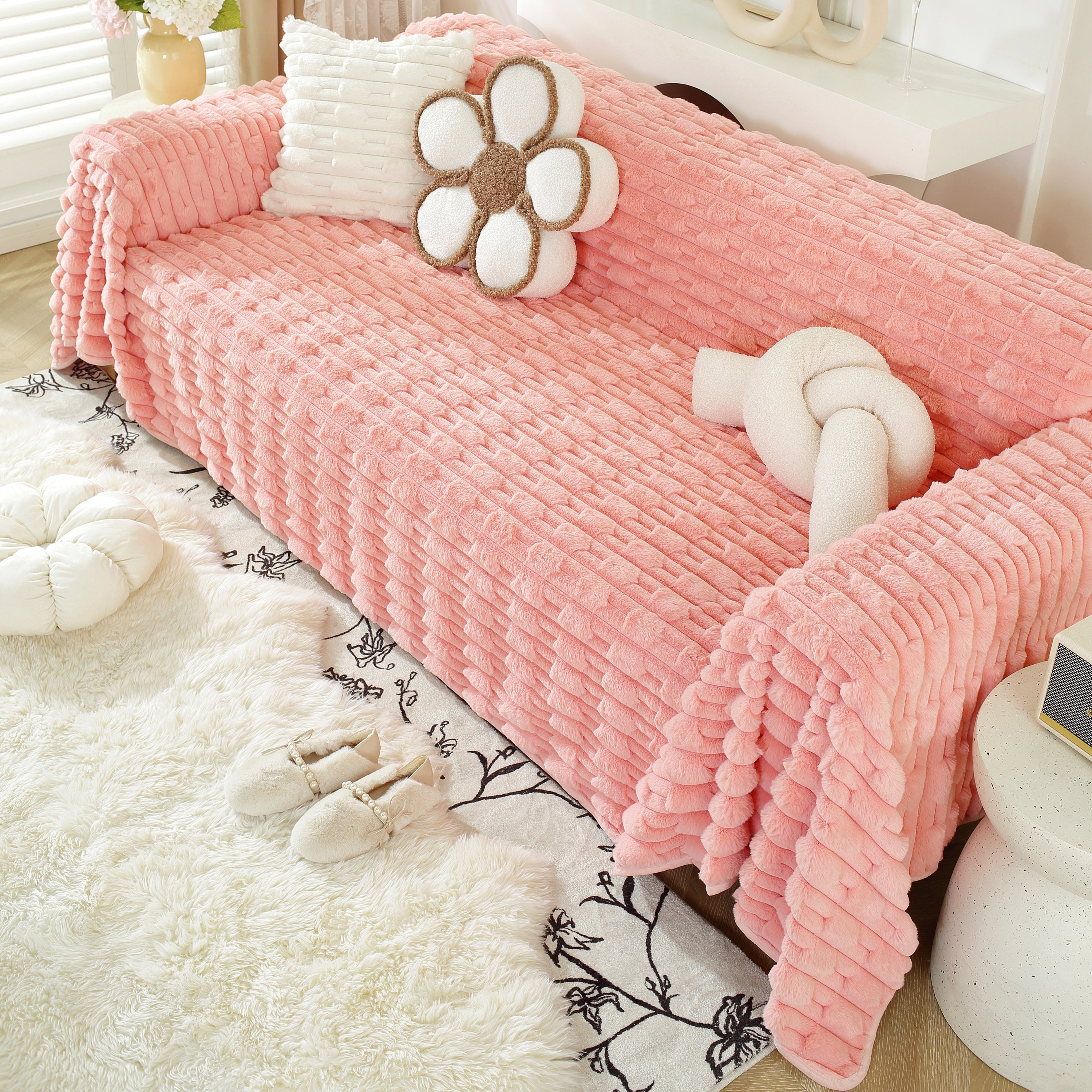 Fluffy Faux Fur Couch Cover Plush Sofa Throw, Warm & Stylish Sofa Protector
