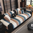Striped Colorblock Non-Slip Sectional Couch Covers, Chenille Sofa Protector Cover