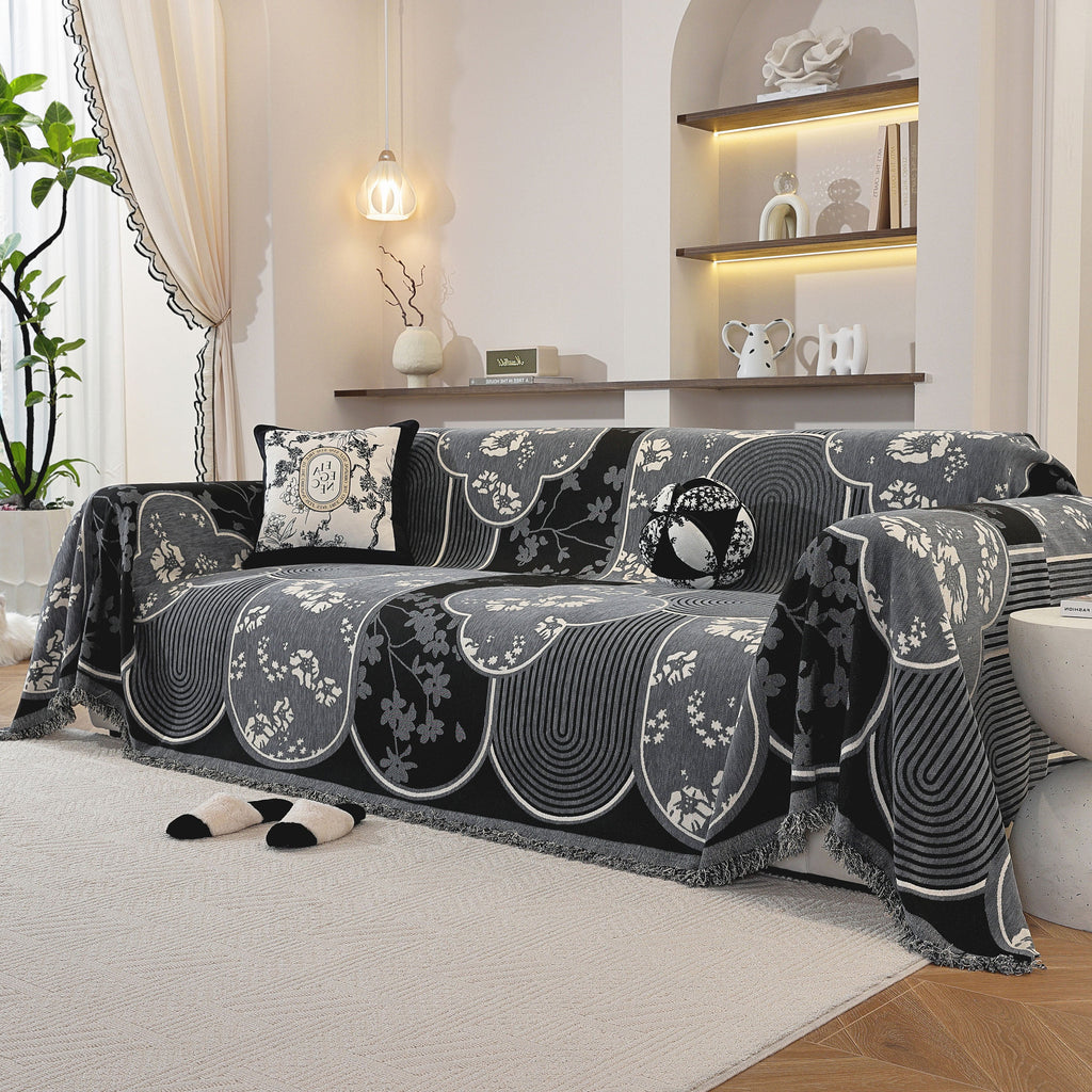 Modern Retro Sofa Throw - Decorative, Washable Chenille Blanket & Couch Protector