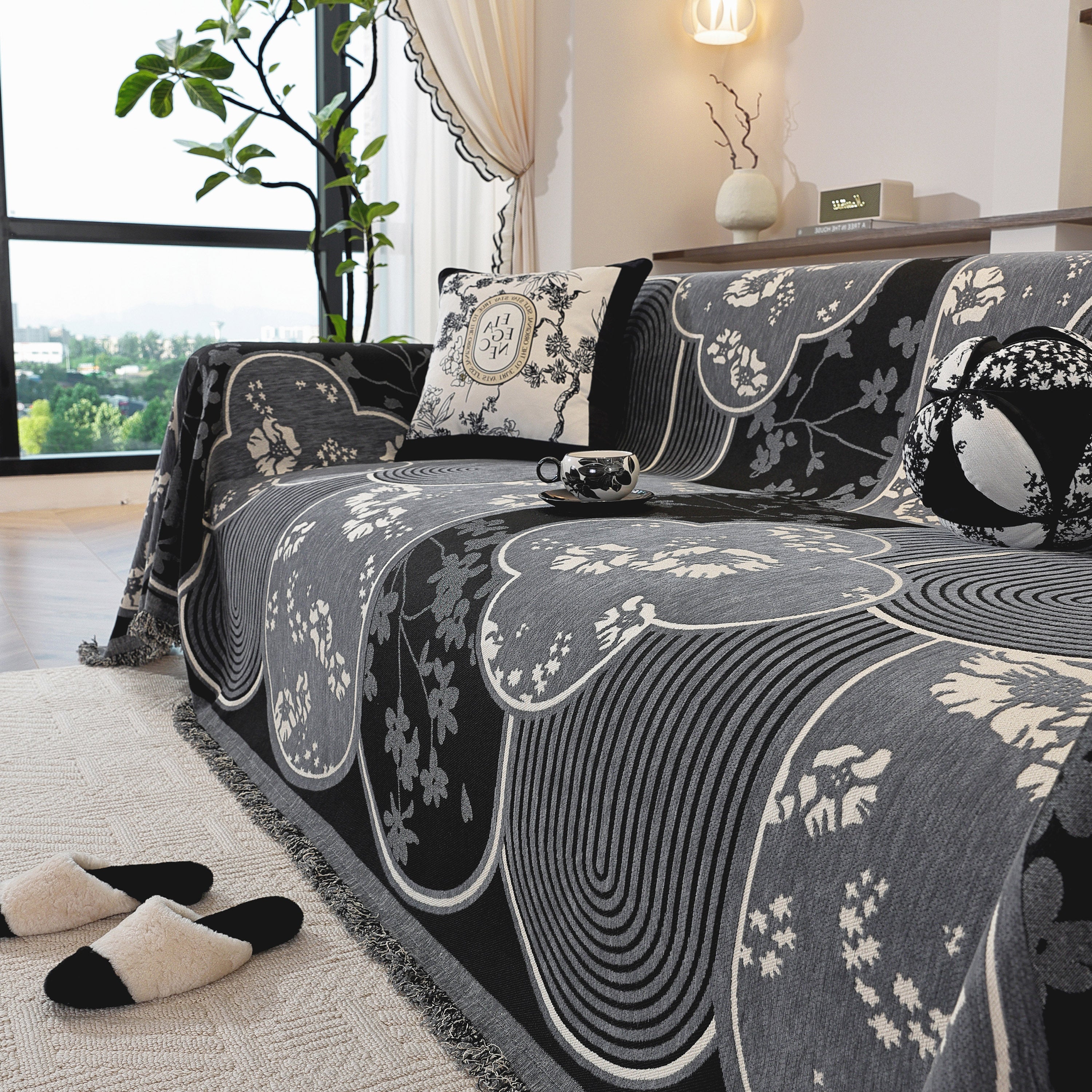 Modern Retro Sofa Throw - Decorative, Washable Chenille Blanket & Couch Protector