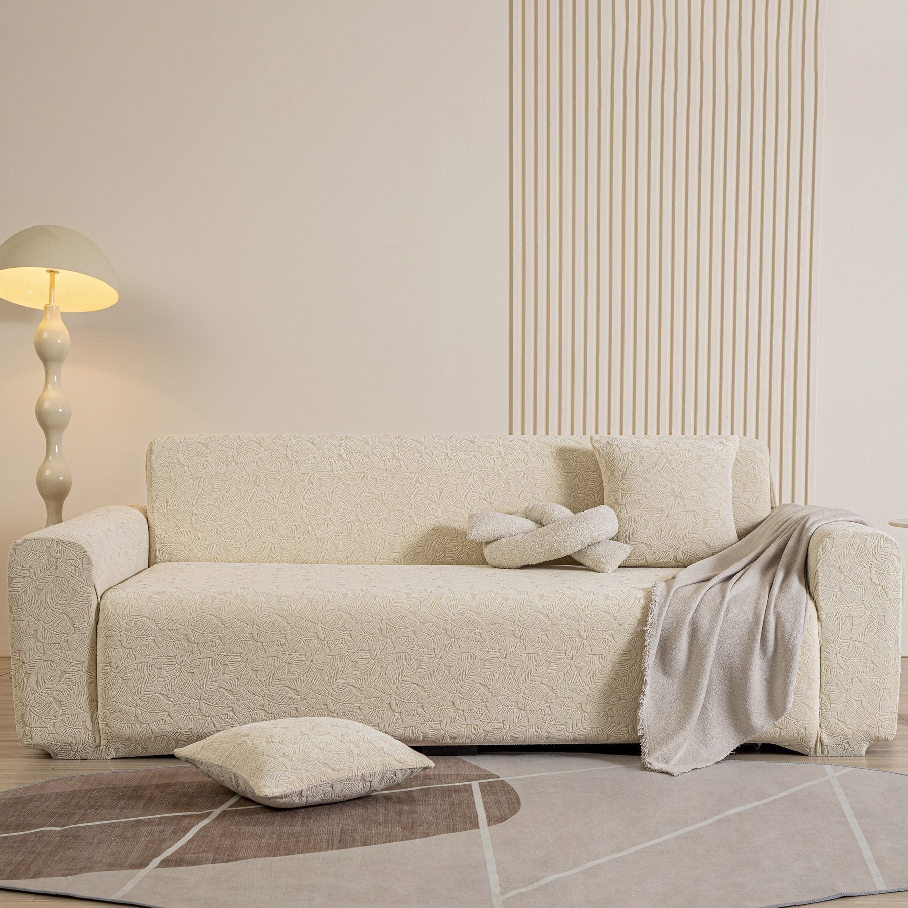 3D Jacquard Leaf Pattern Couch Slipcover, High Stretch Washable Textured Sofa Cover